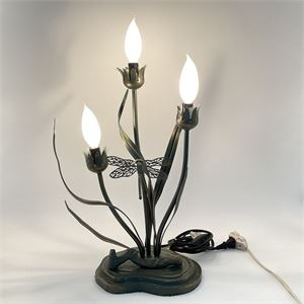 Dale Tiffany Verdigris Metal Tulip & Dragonfly Table Lamp | Missing Glass Shades